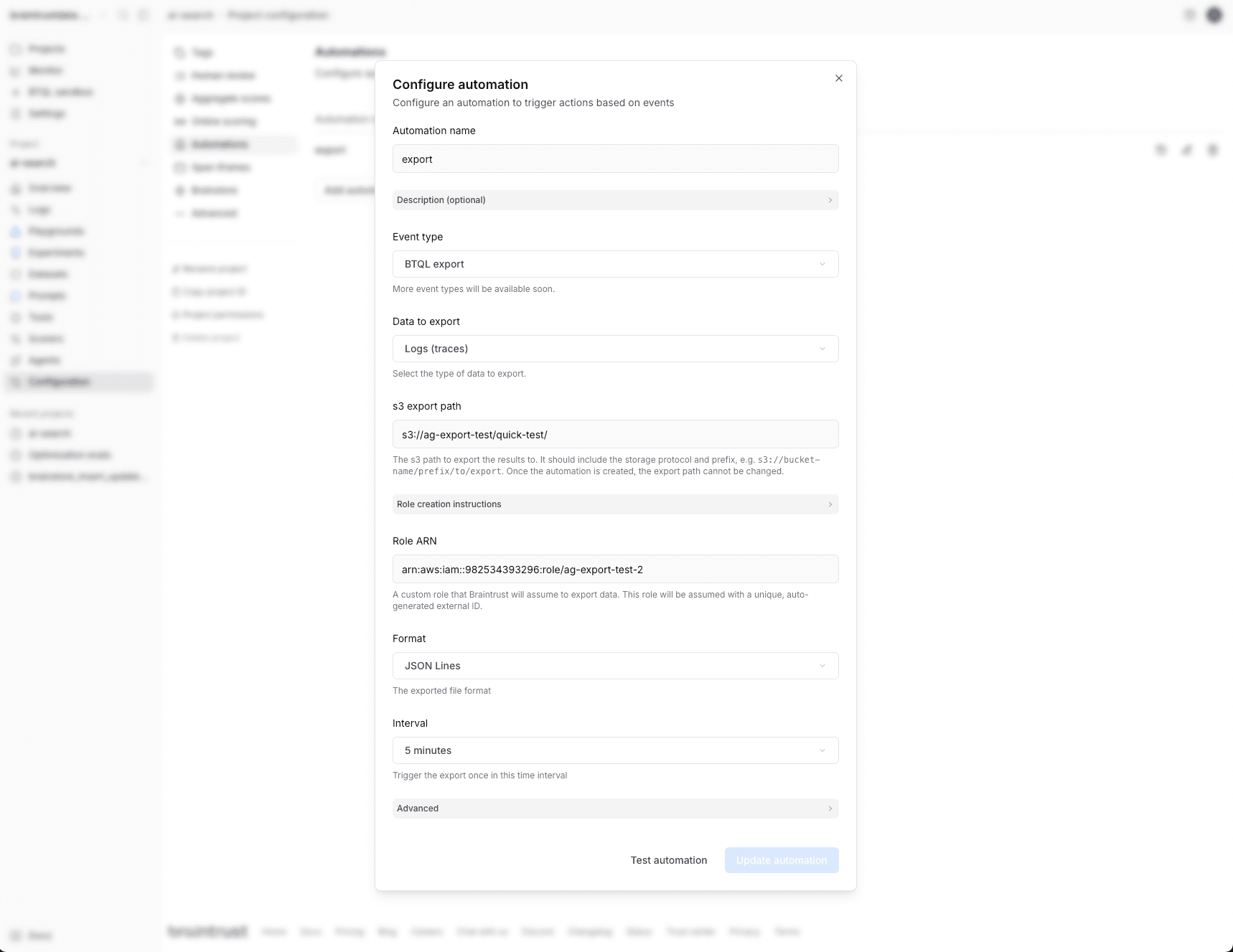 Create S3 Export Automation
